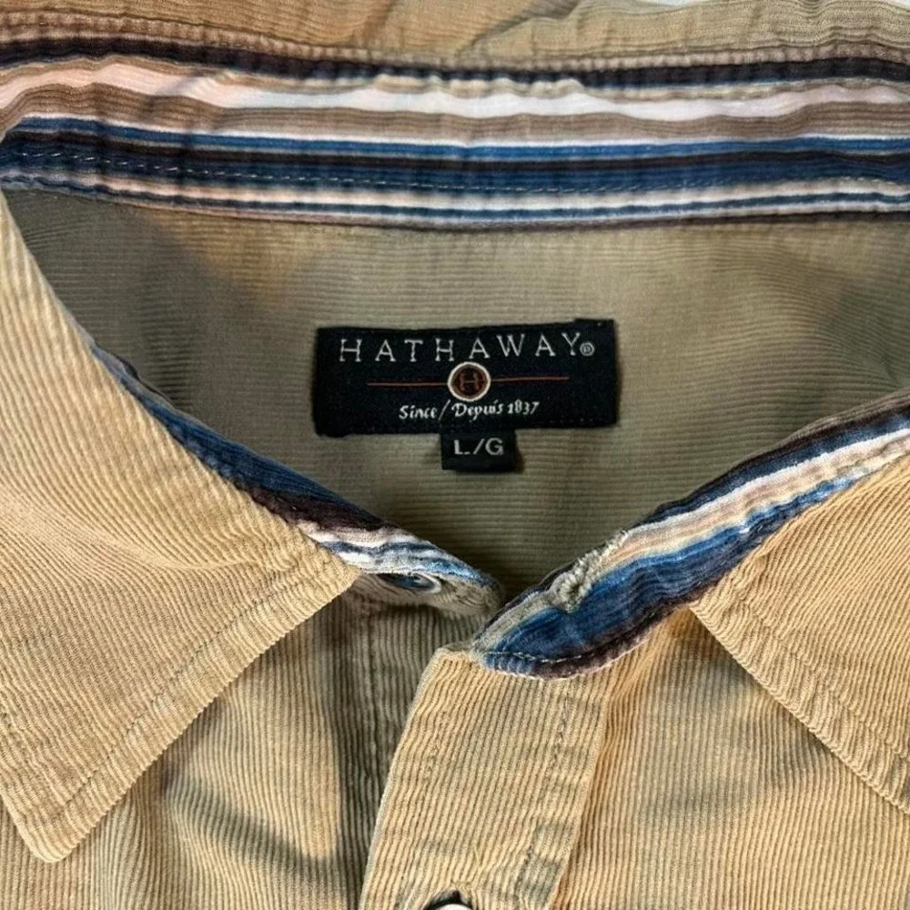 Hathaway Men's Tan Corduroy Long Sleeve‎ 100% Cotton Button Up Size Large